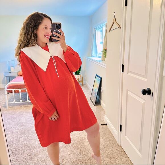 Sindiso Khumalo x & other Stories Orange Textured Peter Pan Collar Mini Dress 10 - Picture 1 of 16